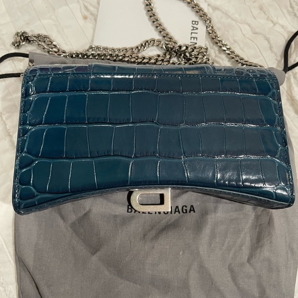 Balenciaga Hourglass Wallet on Chain - Blue Leather  Croc - Picture 6 of 10